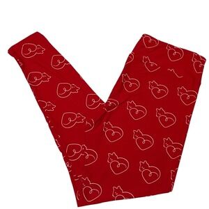 LuLaRoe Womens Leggings Size TC Red Cats Kitties Hearts Tall & Curvy NWT